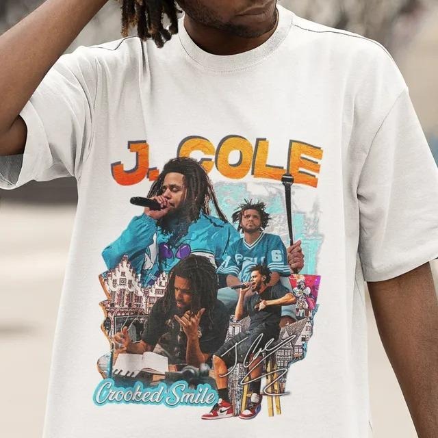 Vintage J Cole Crooked Smile T Shirt, Rapper Shirt, Bootleg Raptees 90s Shirt, Retro Rapper Merch, Streetwear Music Icon Tee, Hip Hop Urban Clothing, Unisex T-Shirt, Gifts For Men Women, Short Sleeve Tee Shirt