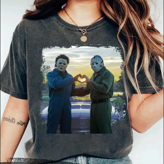 Vintage Jason and Michael Halloween Heart Hand T-Shirt, Halloween Movie T-Shirt
