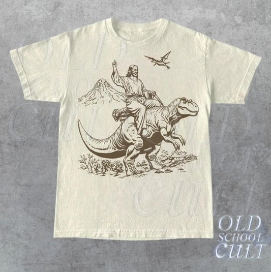 Vintage Jesus Riding Dinosaur 90s Tshirt, Retro Jesus Shirt, He Is Rizzen Shirt