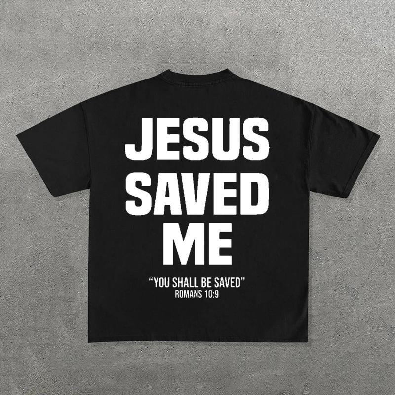 Vintage Jesus Saved Me Printed Short Sleeve T-Shirt, christian clothing Menswear Top Hoodie, Sweatshirt | WearSparks.com