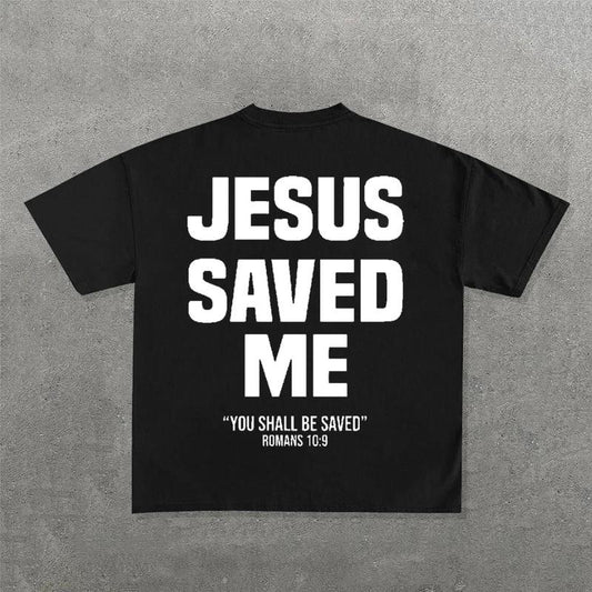 Vintage Jesus Saved Me Printed Short Sleeve T-Shirt, christian clothing Menswear Top Hoodie, Sweatshirt | WearSparks.com