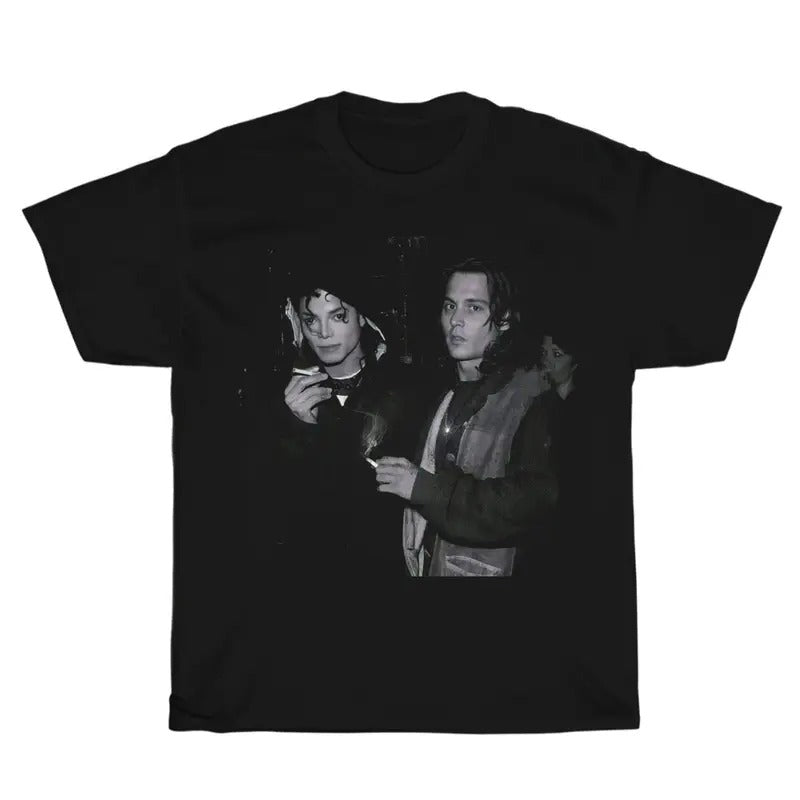 Vintage Johnny And MJ Smoking Together Graphic Unisex Shirt, Bootleg Rap Design Shirt, Hip-Hop Merchandise, Rap Gift for Him Her Crewneck Menswear Top