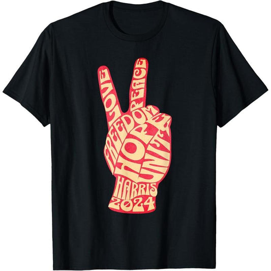 Vintage Kamala Harris 2024 For President Campaign Peace Sign T-Shirt made in usa