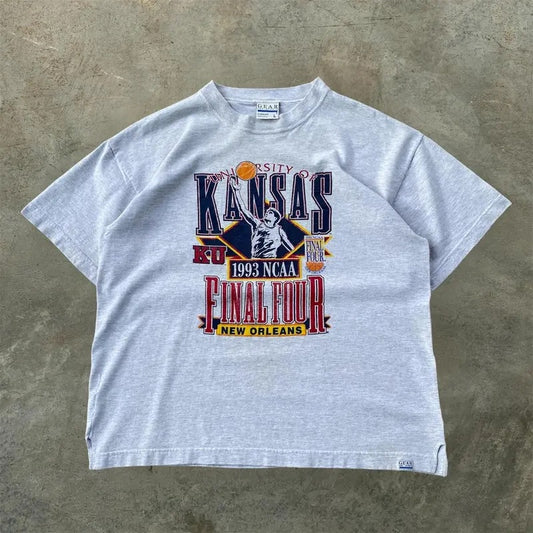 Vintage Kansas Final Four 1993 NCAA Basketball T-Shirt Graphic Print Size Large Unisex Retro Tee