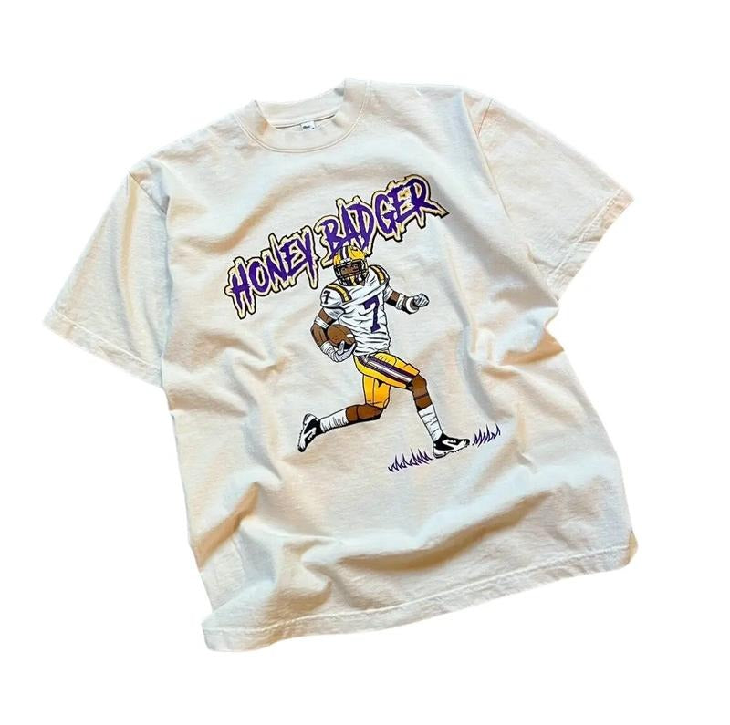 Vintage LSU Tigers Shirt Adult Large NCAA Mens Football White Honey Badger Tshirt Crewneck Menswear Top Underwear Streetwear Tropical Round Neck Shortsleeve Casual