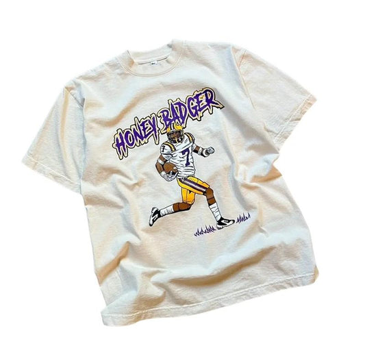 Vintage LSU Tigers Shirt Adult Large NCAA Mens Football White Honey Badger Tshirt Crewneck Menswear Top Underwear Streetwear Tropical Round Neck Shortsleeve Casual