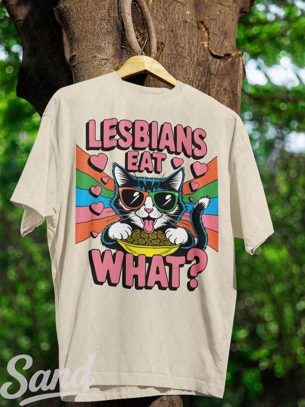 Vintage Lesbians Eat What?! Funny Offensive Cat Bootleg Shirt, Unhinged Shirt, Funny 90s Graphic Tee, Sarcastic Shirt, Silly Meme Shirt LE01, Gift for Mom, Menswear Top, women top, Gift For menswear, summer see tshirt, Classic Top
