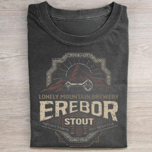 Vintage Lonely Mountain Brewery Graphic Tee - Erebor Stout Shirt - The Lord of The Rings Movie Shirt - Funny Beers of Middle Earth Tee - Iconic Movie Scenes Tee - Casual Crew Neck Shirt - Top, Menswear Tshirt Streetwear