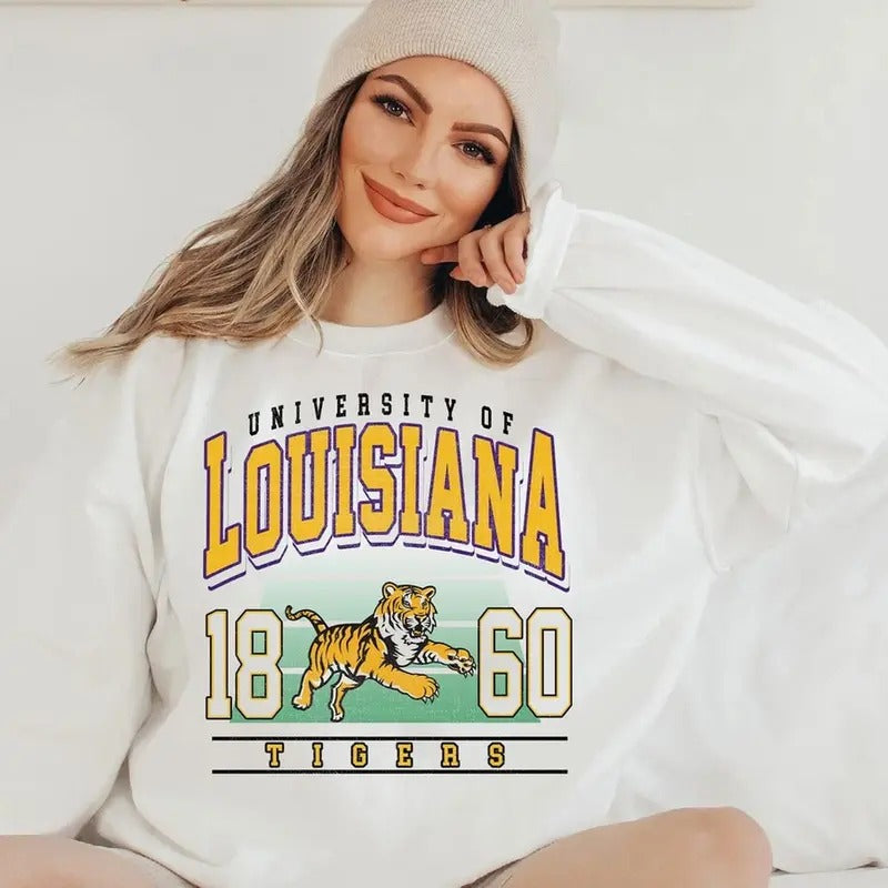 Vintage Louisiana Skeleton Football Sweatshirt Football Fan Inspire Uplift Sweater Sweatshirt Top Womenswear Menswear Casual Long Sleeve