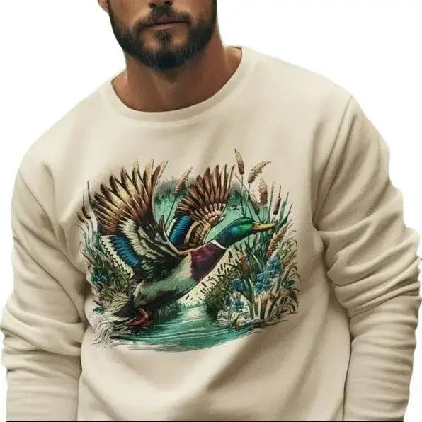 Vintage Mallard Crewneck Duck Hunting Sweatshirt, Hunting Season, Waterfowl Hunting, Hoodie, Unisex Cotton Fabric