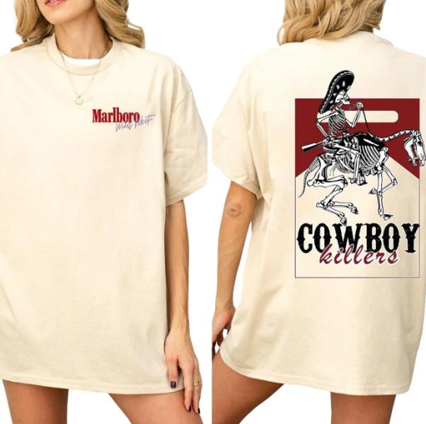 Vintage Marlboro Cowboy Wild West Shirt, Country Music, Cowboy Kille T-shirt, Unisex Clothings , Gift for mother Classic, Timeless Appeal T-Shirt Menswear, Classic Cotton Short Sleeve Top for Men