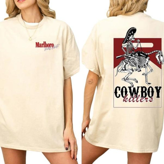 Vintage Marlboro Cowboy Wild West Shirt, Country Music, Cowboy Kille T-shirt, Unisex Clothings , Gift for mother Classic, Timeless Appeal T-Shirt Menswear, Classic Cotton Short Sleeve Top for Men