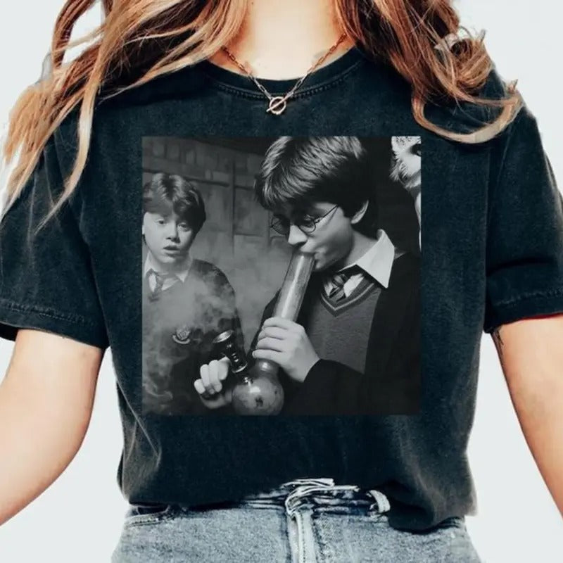 Vintage Meme 90s T-shirt, Funny Harry And Ron Smoking Shirt, Potter Tshirt Wizarding Fan Christmas Birthday Gift Potter