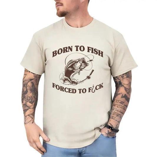 Vintage Men's Fishing Shirt, Funny Born To Graphic Tee, Fishing Man Top, Husband Gifts Ideas, Humor Gift for Dad, Short Sleeve Men's Tops, Casual Menswear, Comfy Cotton Fabric Graphic Shirt