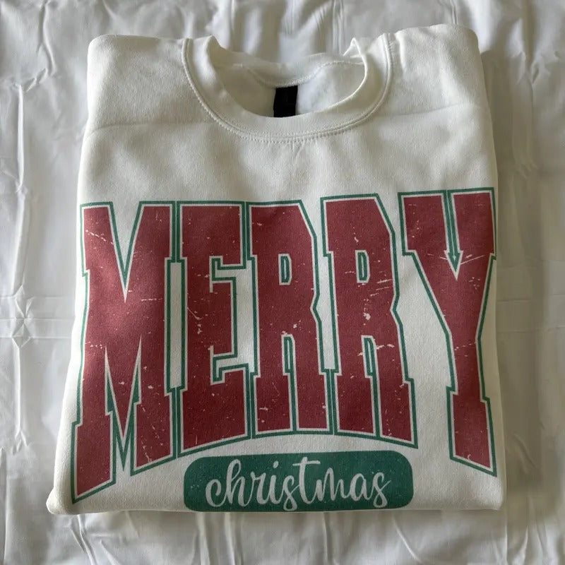 Vintage Merry Christmas Sweatshirt White