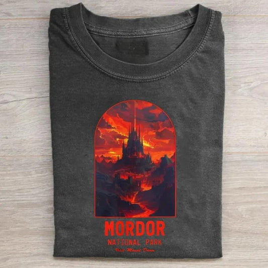 Vintage Mordor National Park Graphic Tee - The Lord of The Rings Movie Shirt - LOTR - Middle Earth - JRR Tolkien - Fantasy Ring - The Hobbits Menswear Top