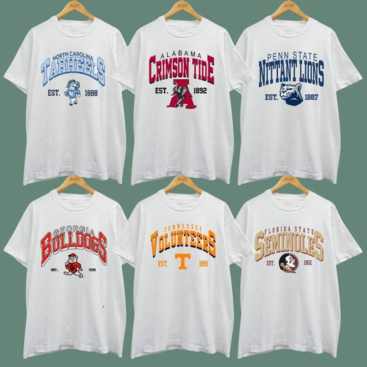 Vintage NCAA College Teams T-Shirt, All Teams Graphic Unisex Crewneck, Gift for Sports Fans