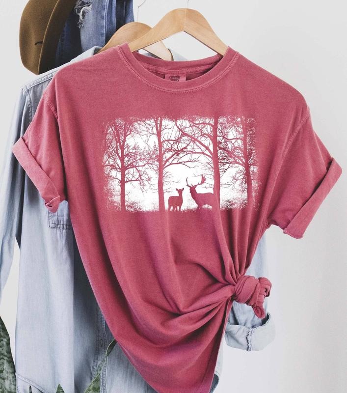 Vintage Nature Forest and Deer Silhouette T-Shirtstyle{n002}2 T-Shirts, Hoodie, Sweatshirt | WearSparks.com