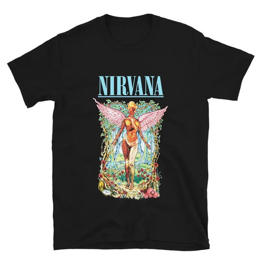 Vintage Nirvana Unisex T-Shirt, Nirvana Forest In Utero T-Shirt, Nirvana Floral T-Shirt, Nirvana Graphic Tee, Nirvana In Utero Floral Cotton Fabric