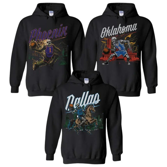 Vintage Oklahoma Basketball Hoodie, Dallas Basketball Hoodie, All Teams Basketball - Graphic Tees - Skeleton Sweatshirt