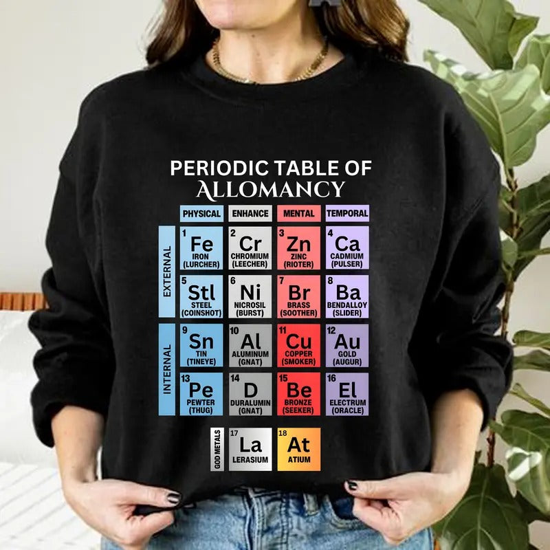 Vintage Periodic Table Of Allomancy Shirt, Retro Cosmere Book Shirt, Brandon Sanderson Shirt, Fantasy Reading Book Shirt, Book Lovers Shirt