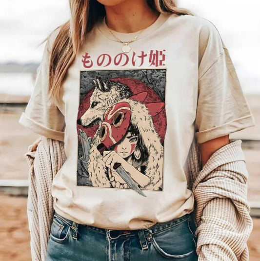 Vintage Princess Mononoke Washed Acid Vintage 90s Graphic Shirt, Ghibli Gift For Women and Man Unisex T-Shirt, Studio Ghibli Merch