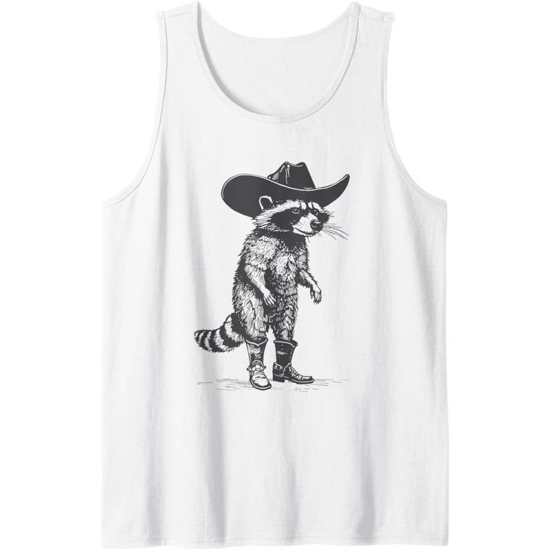 Vintage Raccoon Cowboy Cowgirl Trash Panda Western Country Tank Top made in usa