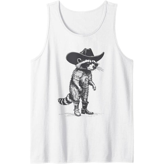 Vintage Raccoon Cowboy Cowgirl Trash Panda Western Country Tank Top made in usa