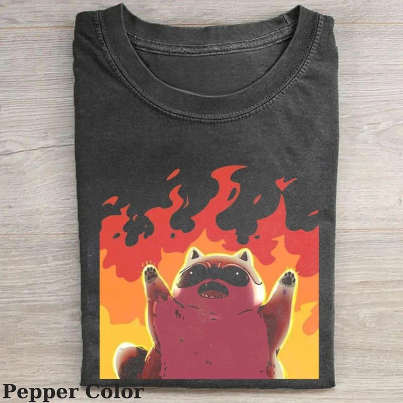 Vintage Raccoon on Fire Funny T-shirt, Fantasy Raccoon Tshirt, Cute Raccoon Shirt, Love Raccoon Tshirt, Meme Cringe Funny Dumb Shirts, Unisex Shirt Menswear Womenswear Streetwear