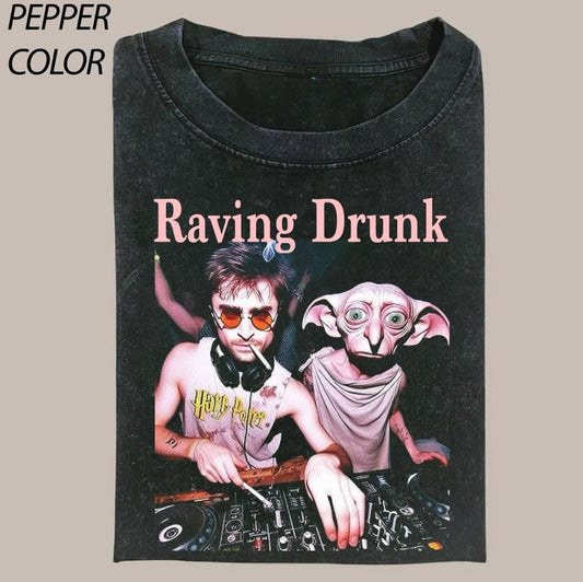 Vintage Raving Drunk Party Crewneck Graphic T-shirt - Funny Harry Potter Movie Tee - 90's Style Gift for Friend Menswear - Casual T-Shirt & Hoodie