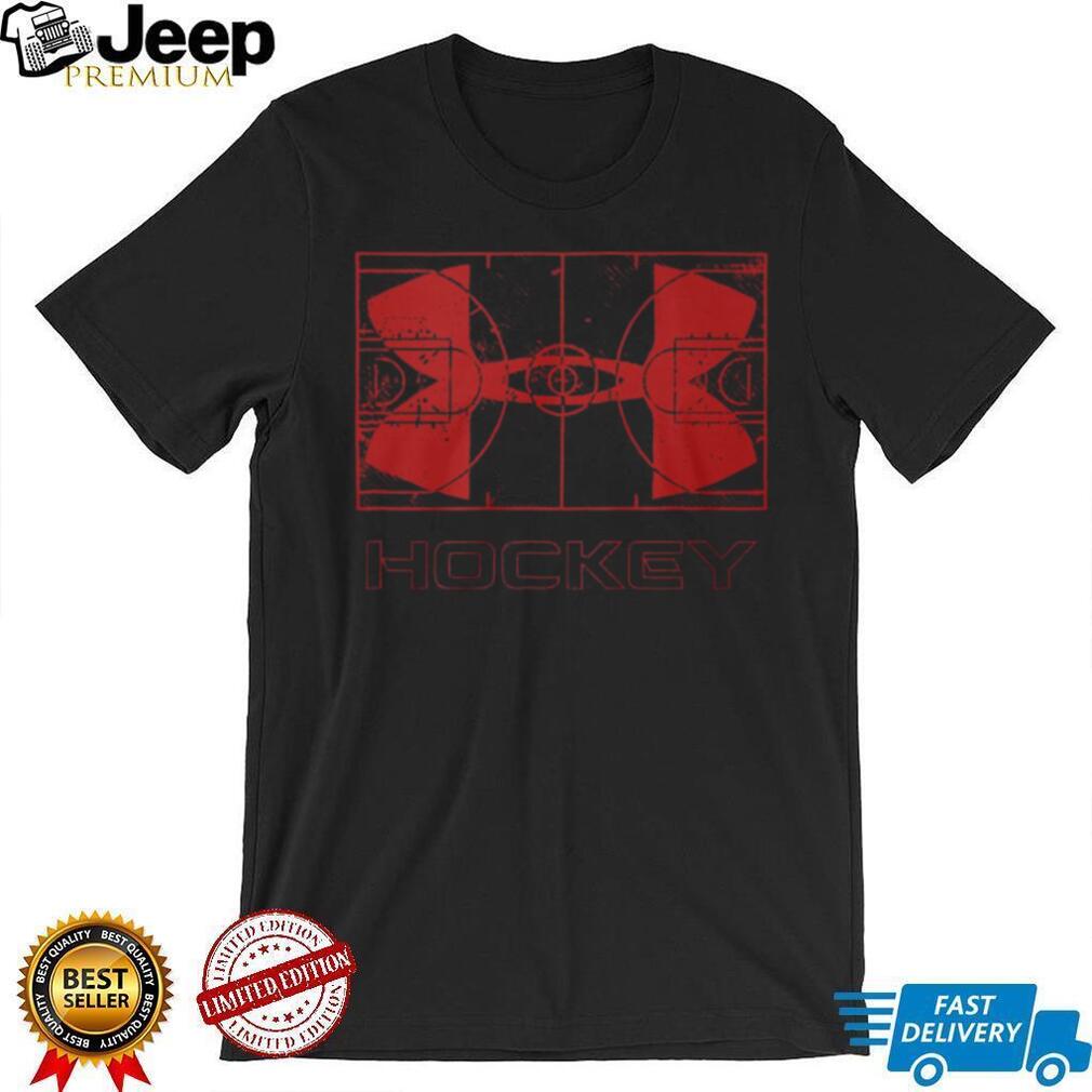 Vintage Red Hockey Rink Blueprint Technical Drawing Sports T Shirt