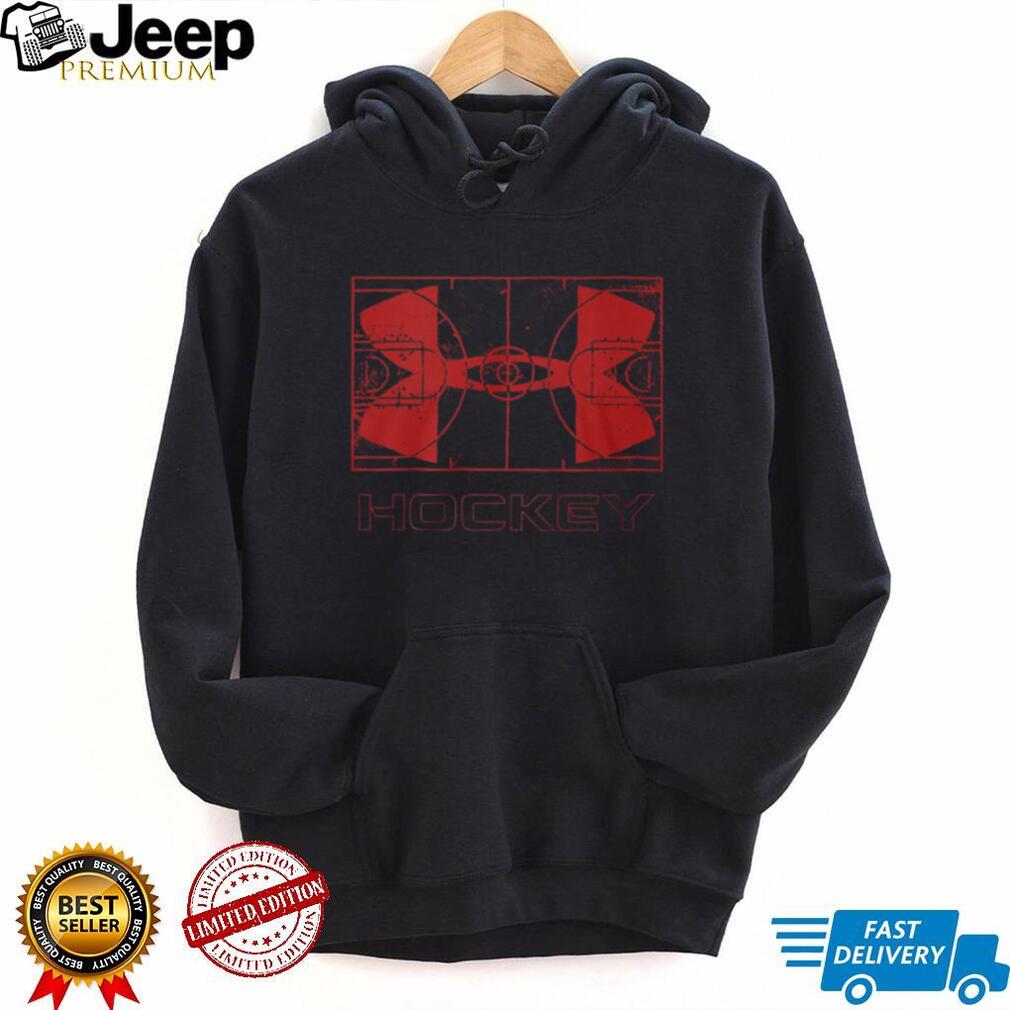 Vintage Red Hockey Rink Blueprint Technical Drawing Sports T Shirt