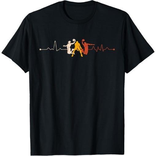 Vintage Retro Basketball-Player Gift Heartbeat Basketball T-Shirt Made in USA