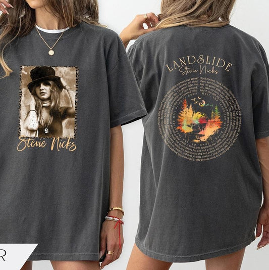 Vintage Retro Rock Double-Sided Landslide Vinyl Record Song, Stevie Nicks Vintage Music Tee - Vintage 70s Music Tee, Gift for Men for Woman Top
