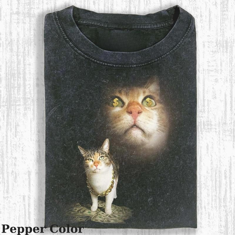 Vintage Rich Kitten Cat T-shirt, Cute Cat Shirt, Love Cat Tshirt, Meme Cringe Funny Dumb Shirts, Unisex Shirt Menswear Womenswear Streetwear