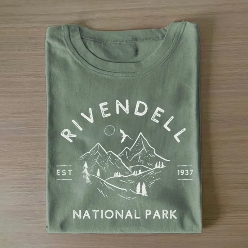 Vintage Rivendell National Park Est 1937 Graphic Tee - The Lord of The Rings Movie Shirt - LOTR - The Hobbits - Middle Earth - Tolkien - Fantasy Rings Menswear Top
