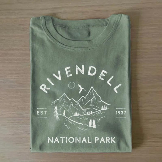Vintage Rivendell National Park Est 1937 Graphic Tee - The Lord of The Rings Movie Shirt - LOTR - The Hobbits - Middle Earth - Tolkien - Fantasy Rings Menswear Top