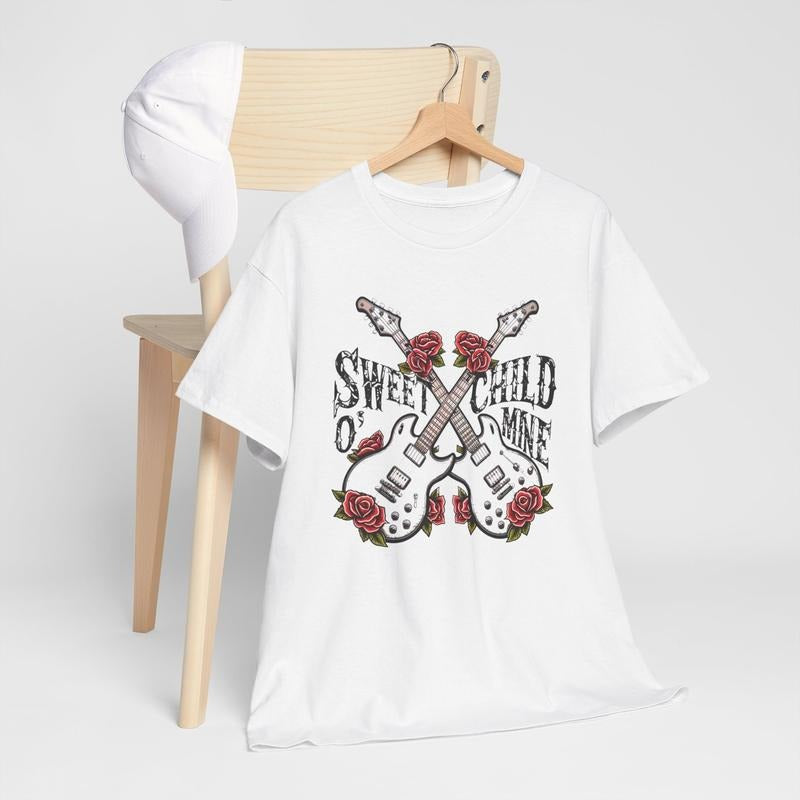Vintage Rock Electric Guitar & Roses Tee - Sweet Child O' Music Unisex Shirt  Best Price