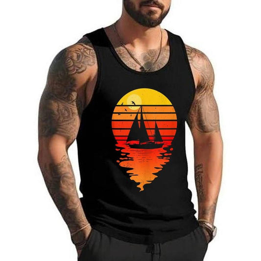 Vintage Sailing Sail Boat Sunset Retro Sailboat Unisex Tank Top, Cotton, Size S-3XL