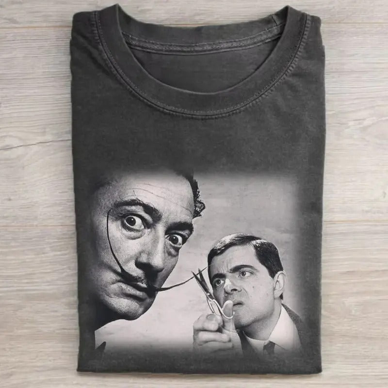 Vintage Salvador Dalí and Mr. Bean Graphic Tee - Funny Movie Graphic Tee - Movie Lover Gifts - Parody Movie Shirt Menswear Top