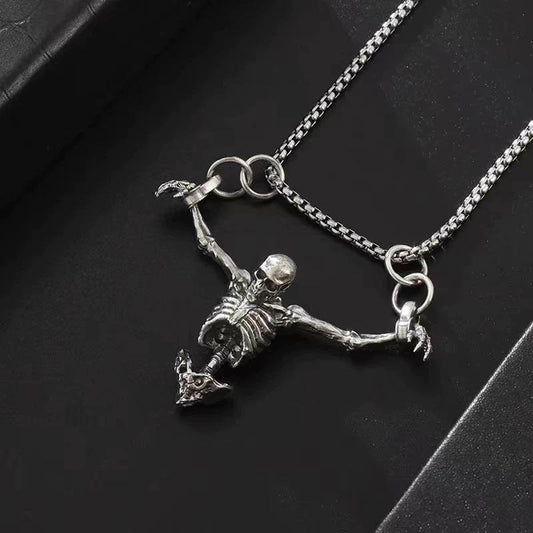 Vintage Skeleton Necklace - Edgy Punk Rock Costume Jewelry - Unisex Accessory
