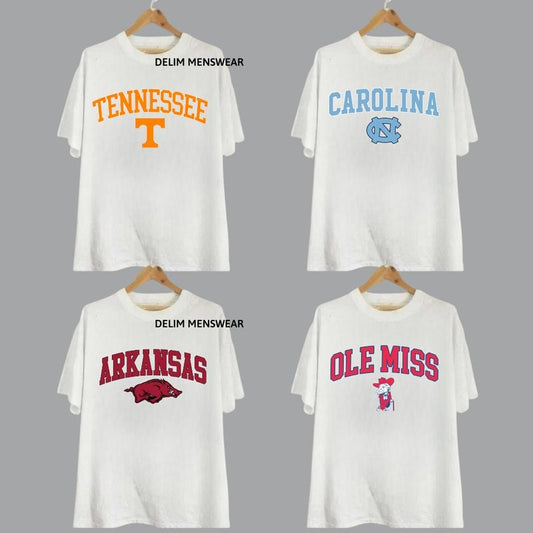 Vintage Sport Teams NCAA Collection Unisex Crewneck White Shirt, Graphic Team Collection Shirt, Gift For NCAA Fan, Casual Tee Classic Cotton