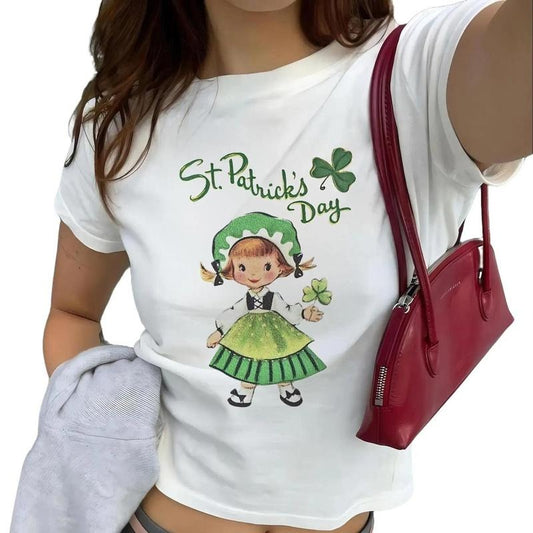 Vintage St Patty's Day Baby Tee Retro Baby Tee St Paddys Day y2k Baby Tee 1960s Retro Coquette Cute Painted Baby Teestyle{n002}2