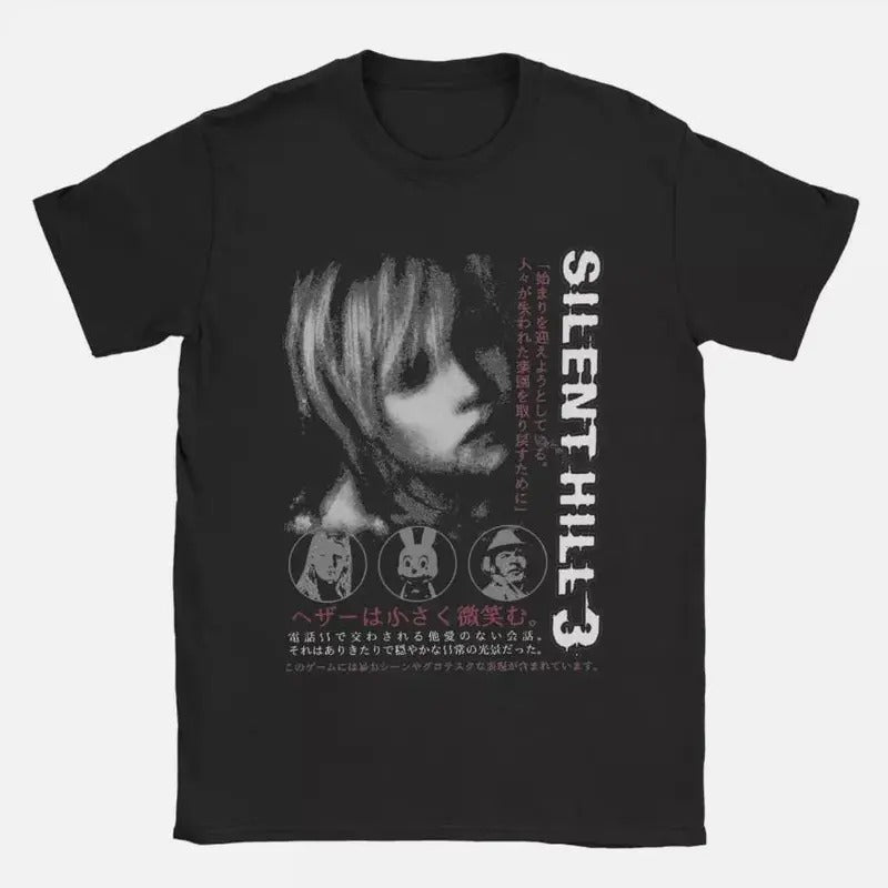 Vintage T-Shirt Silent Hill 3 Leisure Pure Cotton Tee Shirt Short Sleeve T Shirt Halloween - graphic tshirt - game unisex tee  Casual Fabric