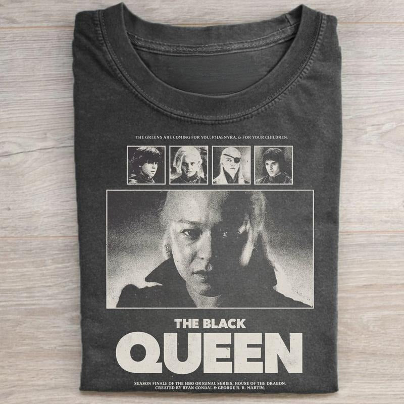 Vintage The Black Queen Graphic Tee - Rhaenyra Targaryen Shirt - House of the Dragon Movie Shirt - House Targaryen Merch - Iconic TV Show Streetwear Top Womenswear