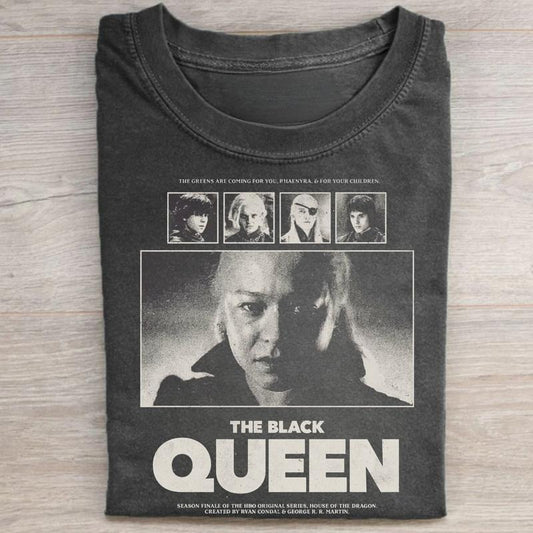 Vintage The Black Queen Graphic Tee - Rhaenyra Targaryen Shirt - House of the Dragon Movie Shirt - House Targaryen Merch - Iconic TV Show Streetwear Top Womenswear