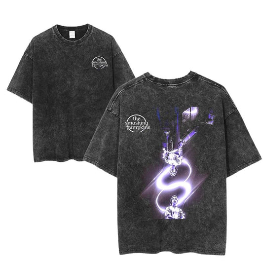 Vintage The Smashing Pumpkins Fanart Graphic Tee , Retro Rock Band Tee, Double-Sided Graphic Design, Casual Streetwear, Unisex Cotton Shirt