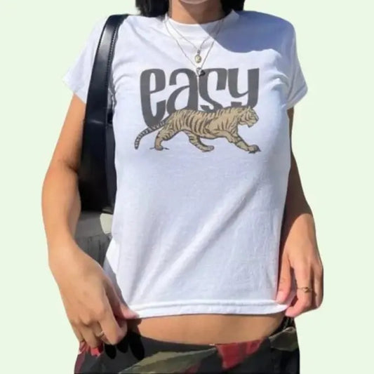 Vintage Tiger Baby Tee, Retro Inspired Easy Tiger Design, 90s Style Shirt, Y2K Fashion, Baby Tee, Cool Graphic T-Shirt, Unisex Casual Cotton