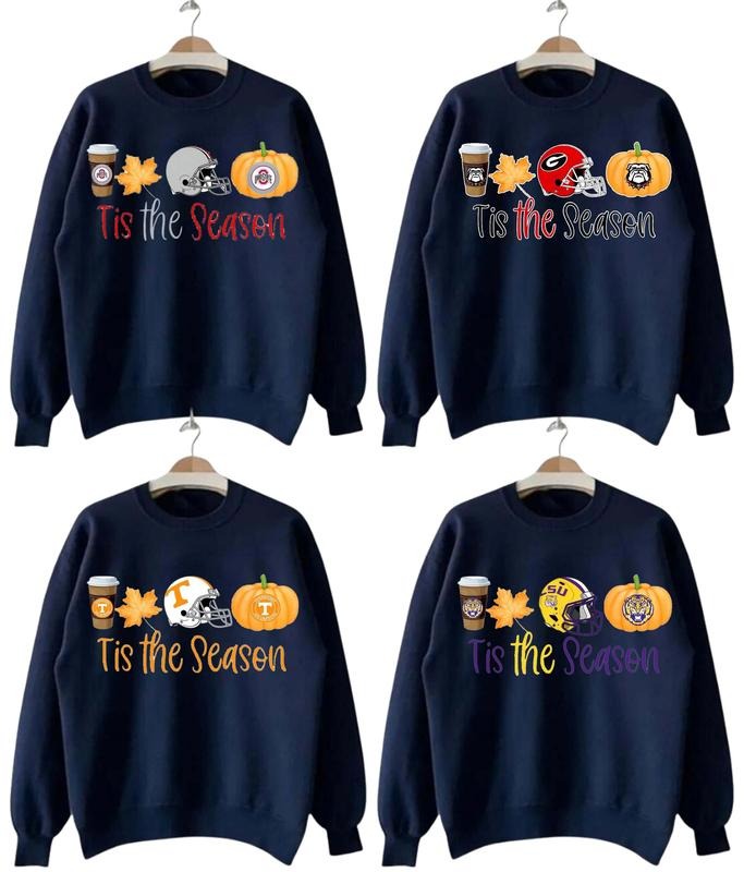 Vintage Tis The Season College All Teams Football NCAA Black Sweatshirt, All Teams NCAA Halloween Sweatshirt, Sport Halloween Season. Crewneck Classic Sweaters Menswear Soft