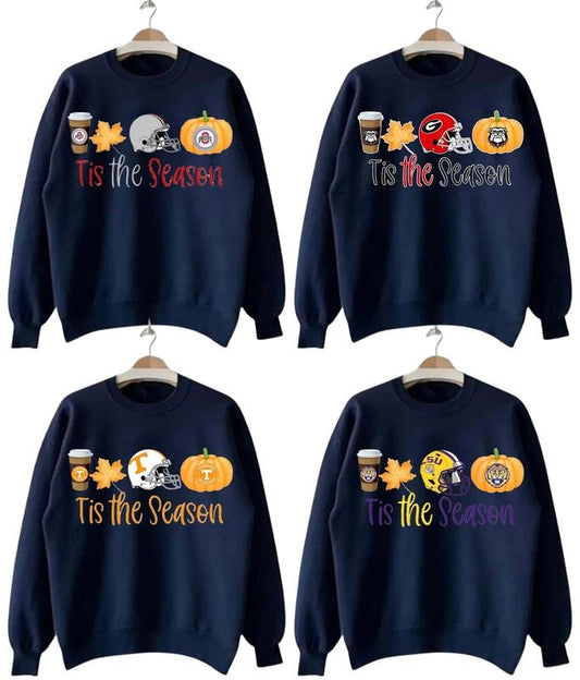 Vintage Tis The Season College All Teams Football NCAA Black Sweatshirt, All Teams NCAA Halloween Sweatshirt, Sport Halloween Season. Crewneck Classic Sweaters Menswear Soft